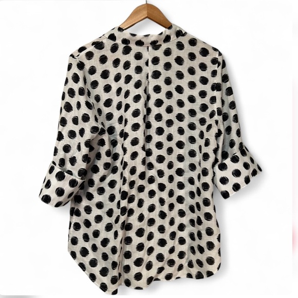 Chico's Black and White Polka Dot Button Down Shirt Linen - Picture 3 of 7